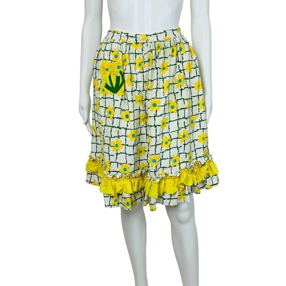 Vintage 50s Daisy Print Half Apron Blue And Yellow Handmade - Picture 4 of 8